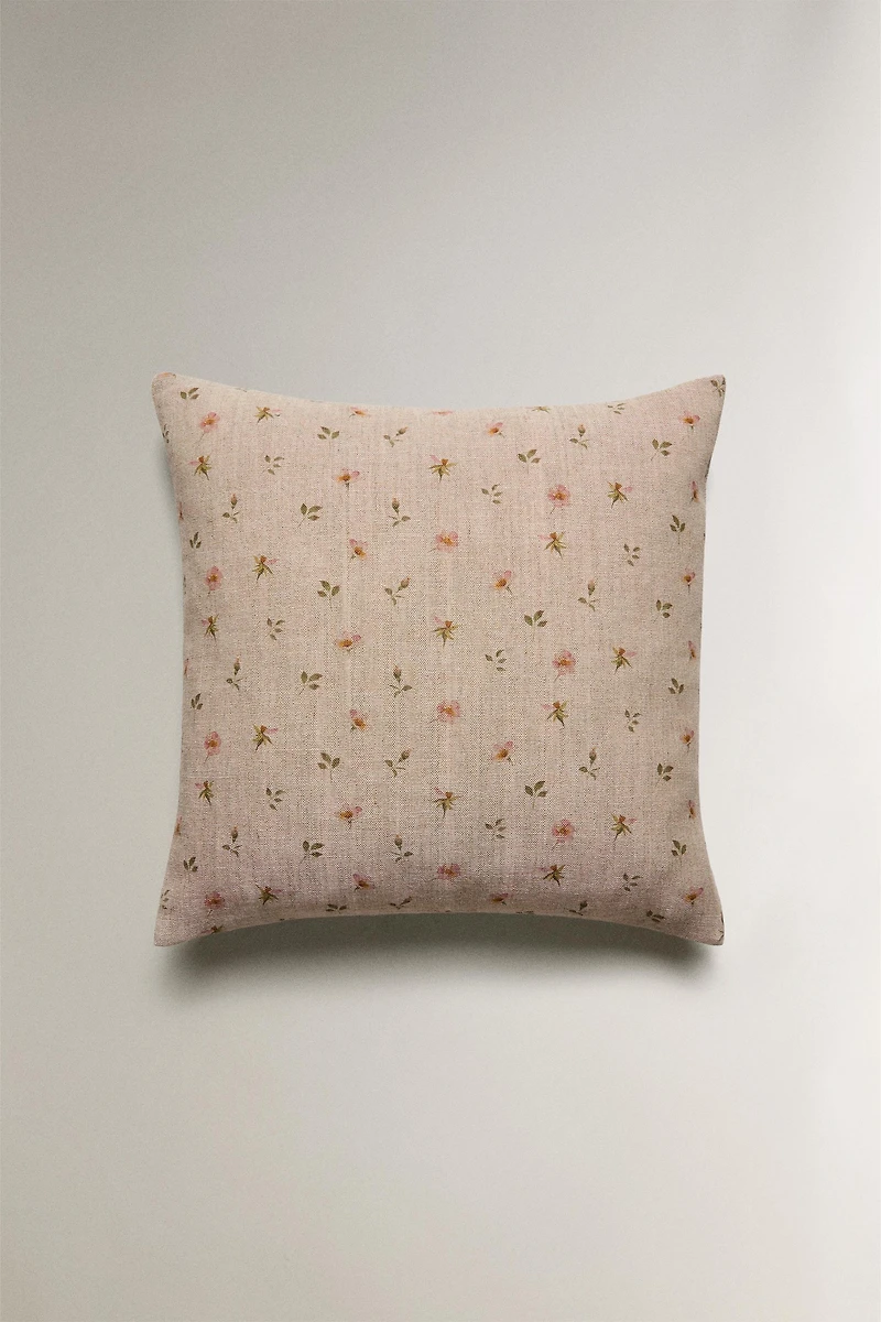 FLORAL LINEN THROW PILLOW COVER