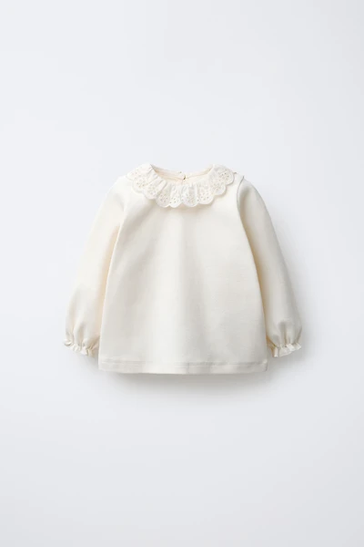 EMBROIDERED WARM PETER PAN COLLAR TOP