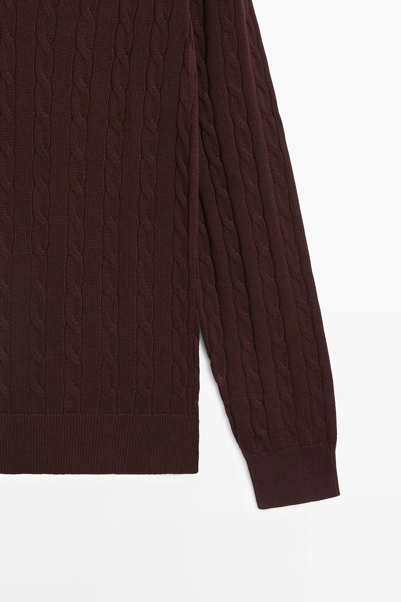 100% Cotton Cable-Knit Polo Sweater