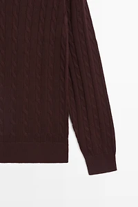 100% Cotton Cable-Knit Polo Sweater