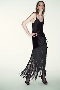 COMBINATION FRINGE LONG DRESS