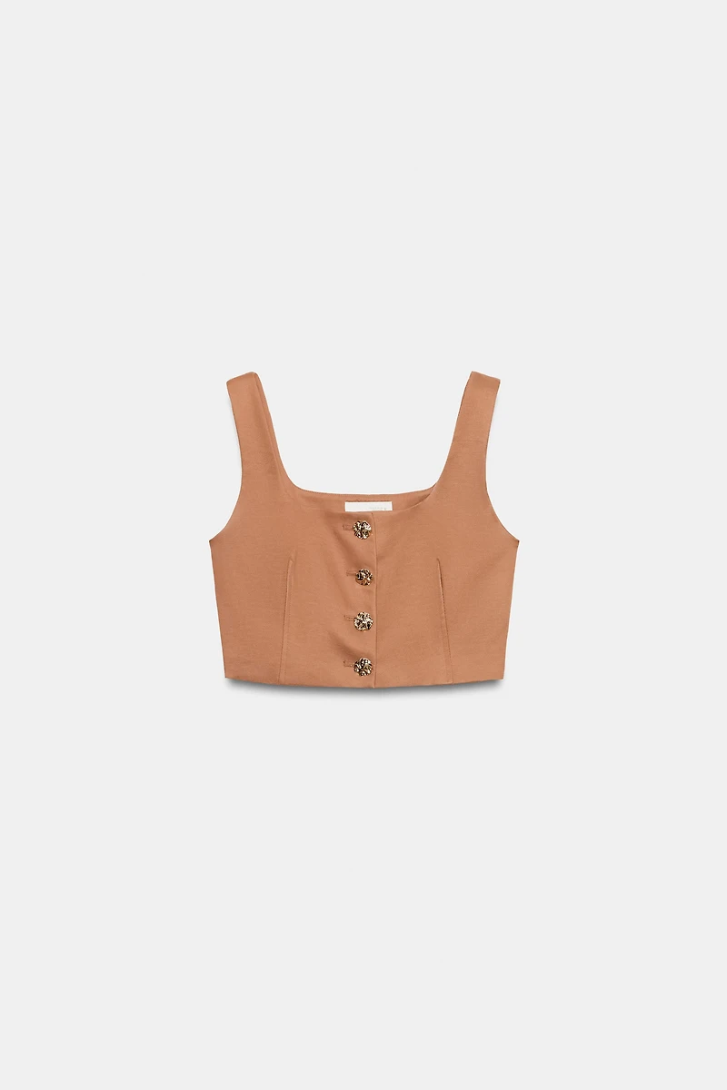 GOLD BUTTON CROPPED VEST