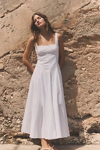 ROBE MIDI EN POPELINE À GODETS