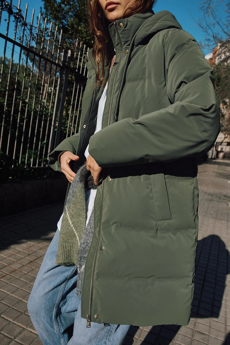 ANORAK MI-LONG TISSU EFFET GOMME COUPE-VENT
