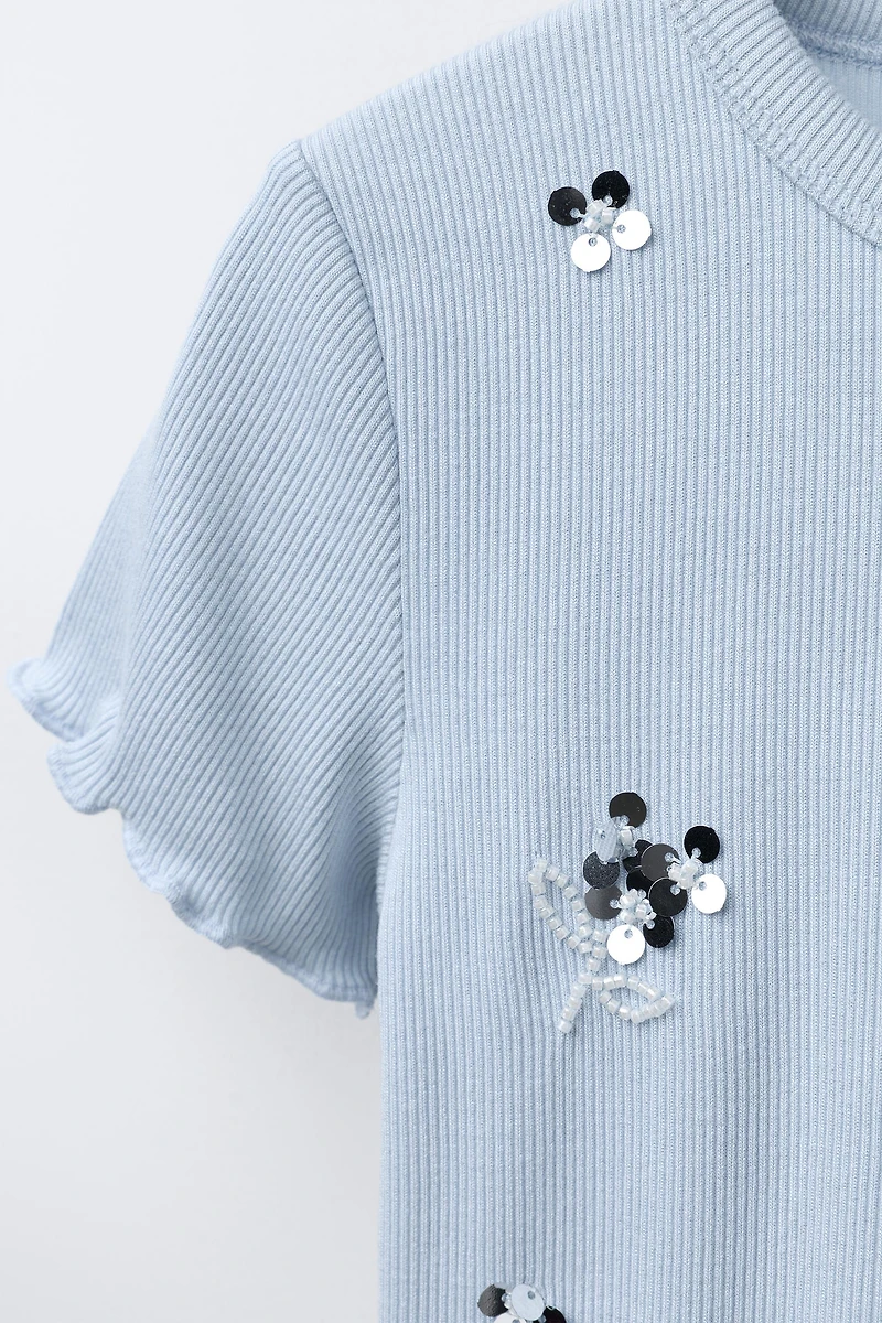 RIBBED SEQUIN T-SHIRT