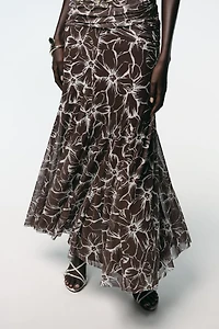 HALTER PRINTED TULLE LONG DRESS