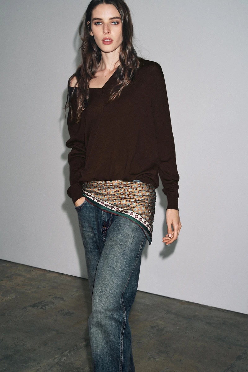 ZW COLLECTION LOW-RISE SCARF BAGGY JEANS