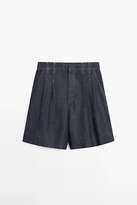 Cotton denim Bermuda shorts with topstitching