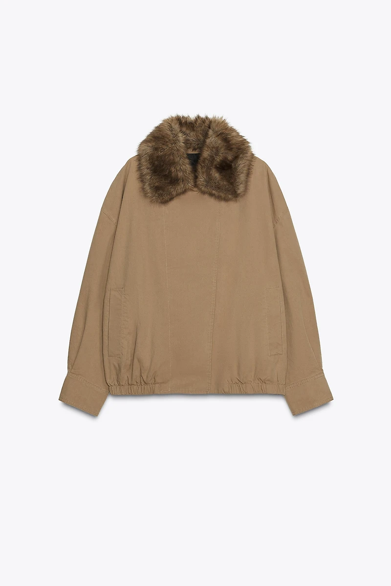 ZW COLLECTION FAUX FUR COLLAR BOMBER JACKET