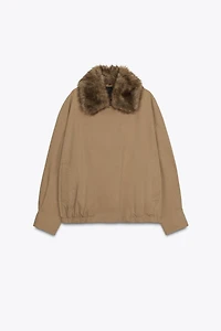 ZW COLLECTION FAUX FUR COLLAR BOMBER JACKET