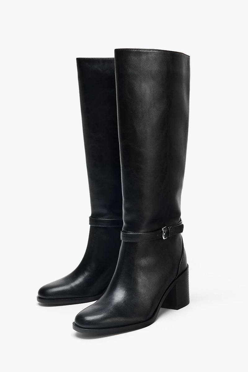 WIDE HEEL BUCKLE BOOTS