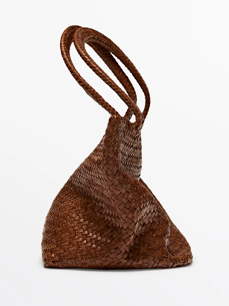 Sac tote tressé moyen format en cuir nappa