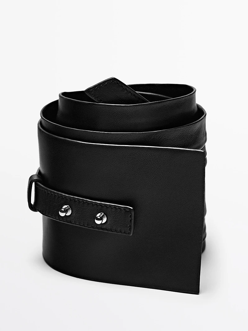 Pleated nappa leather sash belt