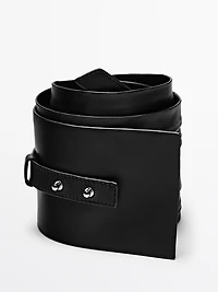 Pleated nappa leather sash belt