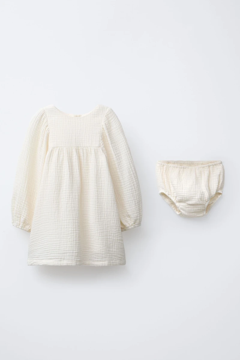 COTTON GAUZE DRESS AND BLOOMERS