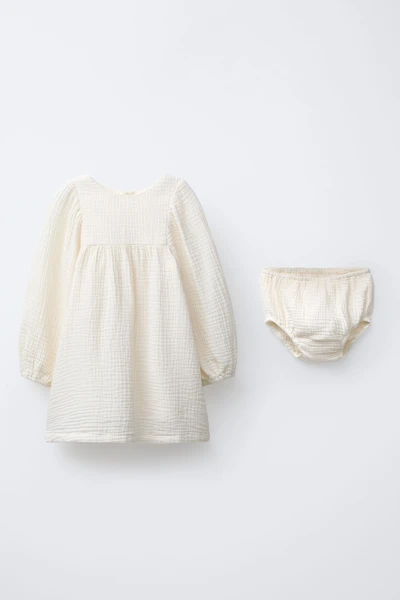 COTTON GAUZE DRESS AND BLOOMERS