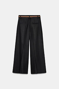 PANTALON JUPE-CULOTTE EN LIN AVEC CEINTURE TRESSÉE