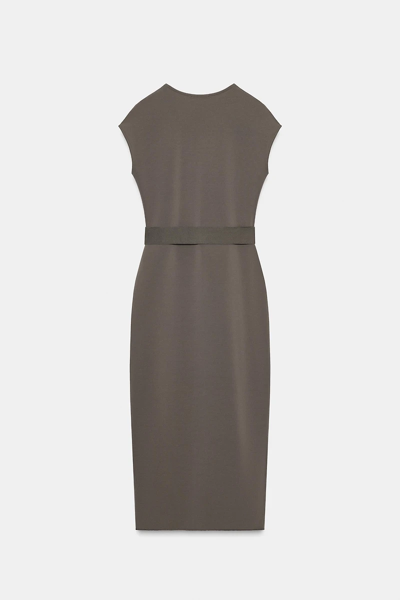 BELTED STRETCH MIDI DRESS