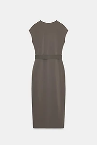 BELTED STRETCH MIDI DRESS