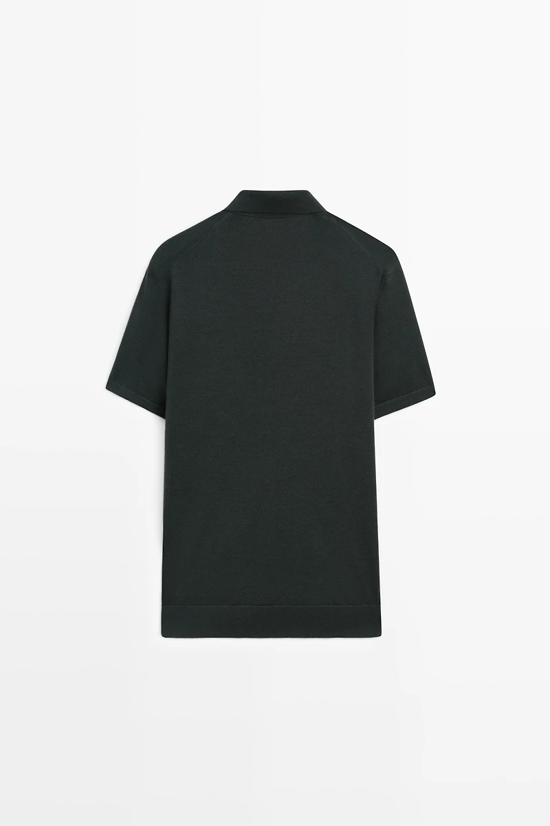 Wool blend knit polo shirt