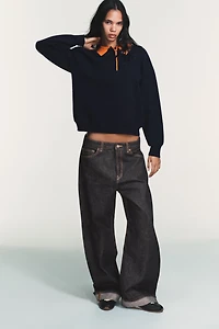 CONTRAST COLLAR KNIT POLO SHIRT