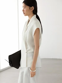 Short sleeve crossover linen jacket