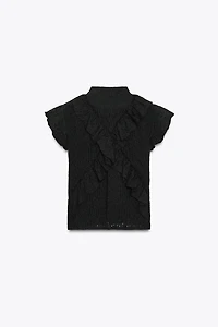 POINTELLE KNIT RUFFLED TOP