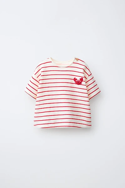 T-SHIRT À RAYURES BRODERIE CRABE