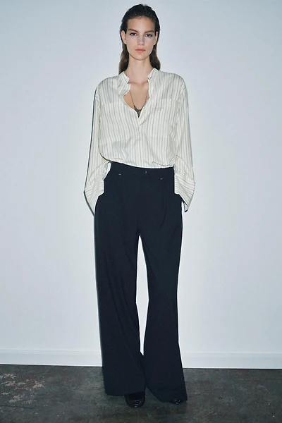 STRIPED MANDARIN COLLAR SHIRT ZW COLLECTION