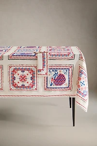 COTTON LINEN TABLECLOTH WITH EMBROIDERED CROSS-STITCH