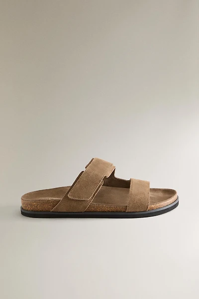 SPLIT LEATHER DOUBLE-STRAP SANDALS