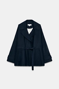LINEN BLEND BELTED TRENCH JACKET