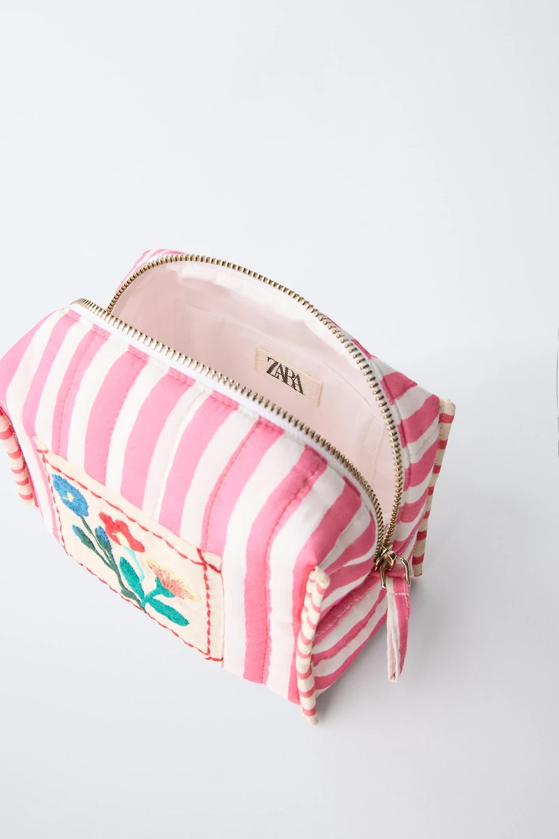 EMBROIDERED STRIPED TOILETRY BAG
