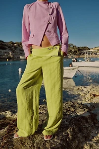HIGH-WAISTED WIDE LEG PANTS WITH FLAP