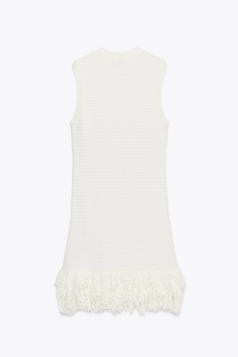 CHECKERED KNIT DRESS WITH FRINGE