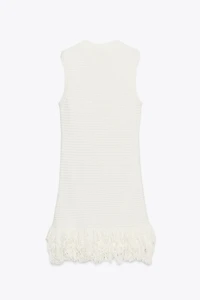 CHECKERED KNIT DRESS WITH FRINGE