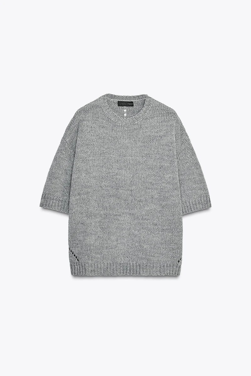 OVERSIZED SHORT SLEEVE KNIT SWEATER