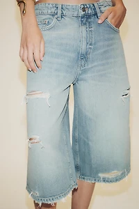 BERMUDA-SHORT BAGGY EN JEAN TRF DÉCHIRÉ