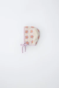 CROCHET FLOWER KNIT BONNET