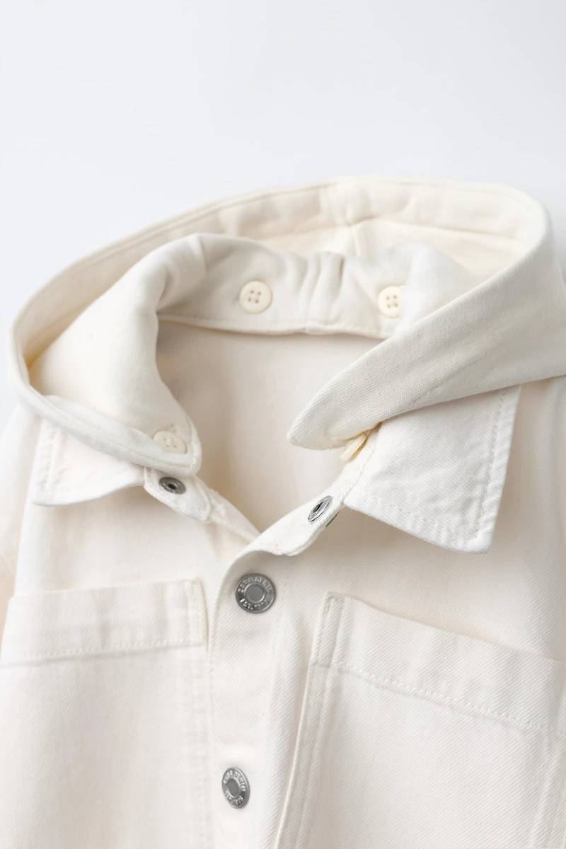 TWILL OVERSHIRT WITH REMOVABLE HOODIE
