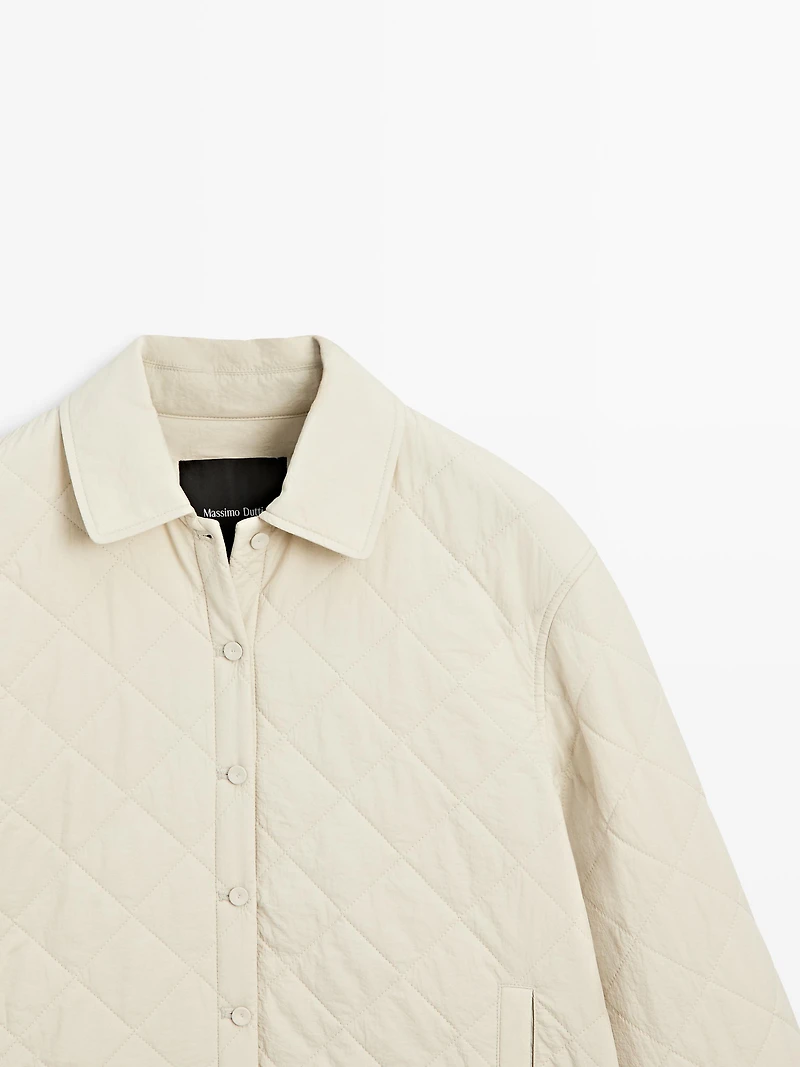 Short quilted jacket with shirt collar