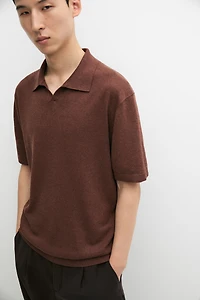 Linen blend knit polo sweater