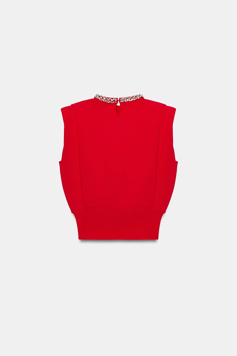 JEWEL NECK SHOULDER PAD TOP