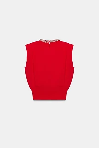JEWEL NECK SHOULDER PAD TOP
