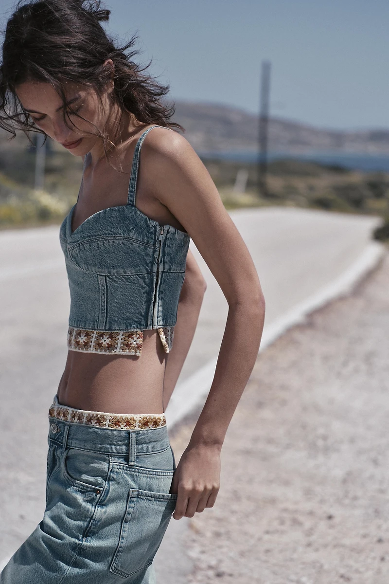 TOP Z1975 DENIM BIMATIÈRE CROCHET
