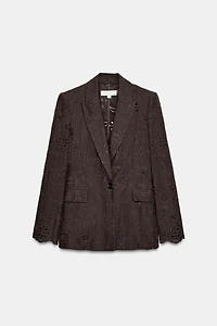 STRAIGHT BLAZER WITH EMBROIDERED PERFORATED SHOULDER PADS