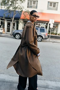 LONG SUEDE EFFECT BELTED TRENCH COAT