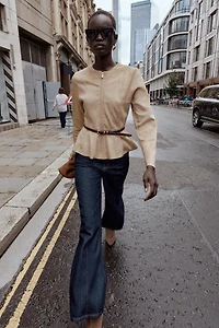 FAUX SUEDE BELTED PEPLUM JACKET