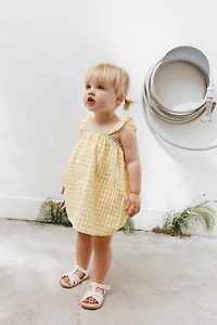 GINGHAM FLORAL DRESS AND PANTIES