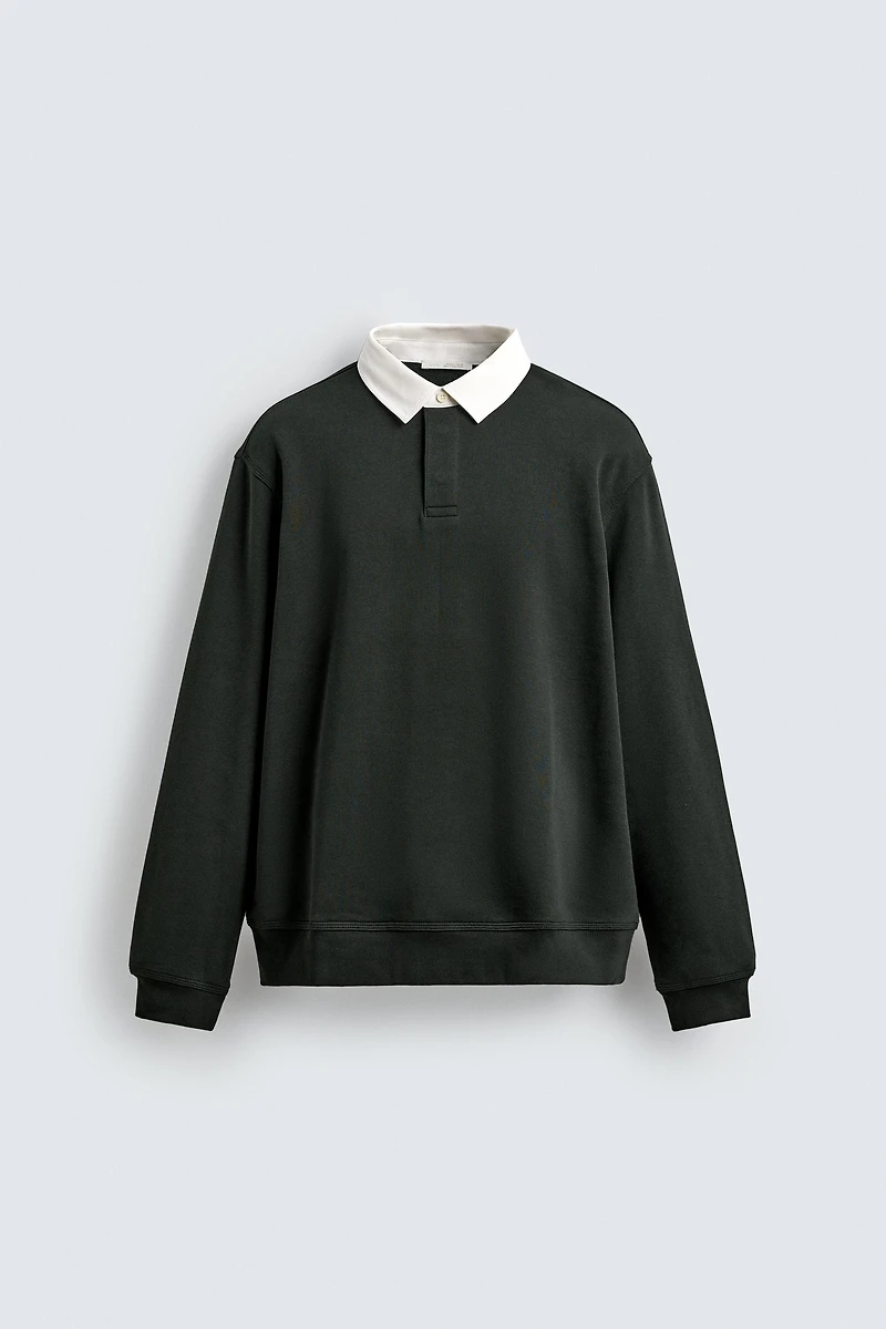 CONTRAST COLLAR POLO SWEATSHIRT